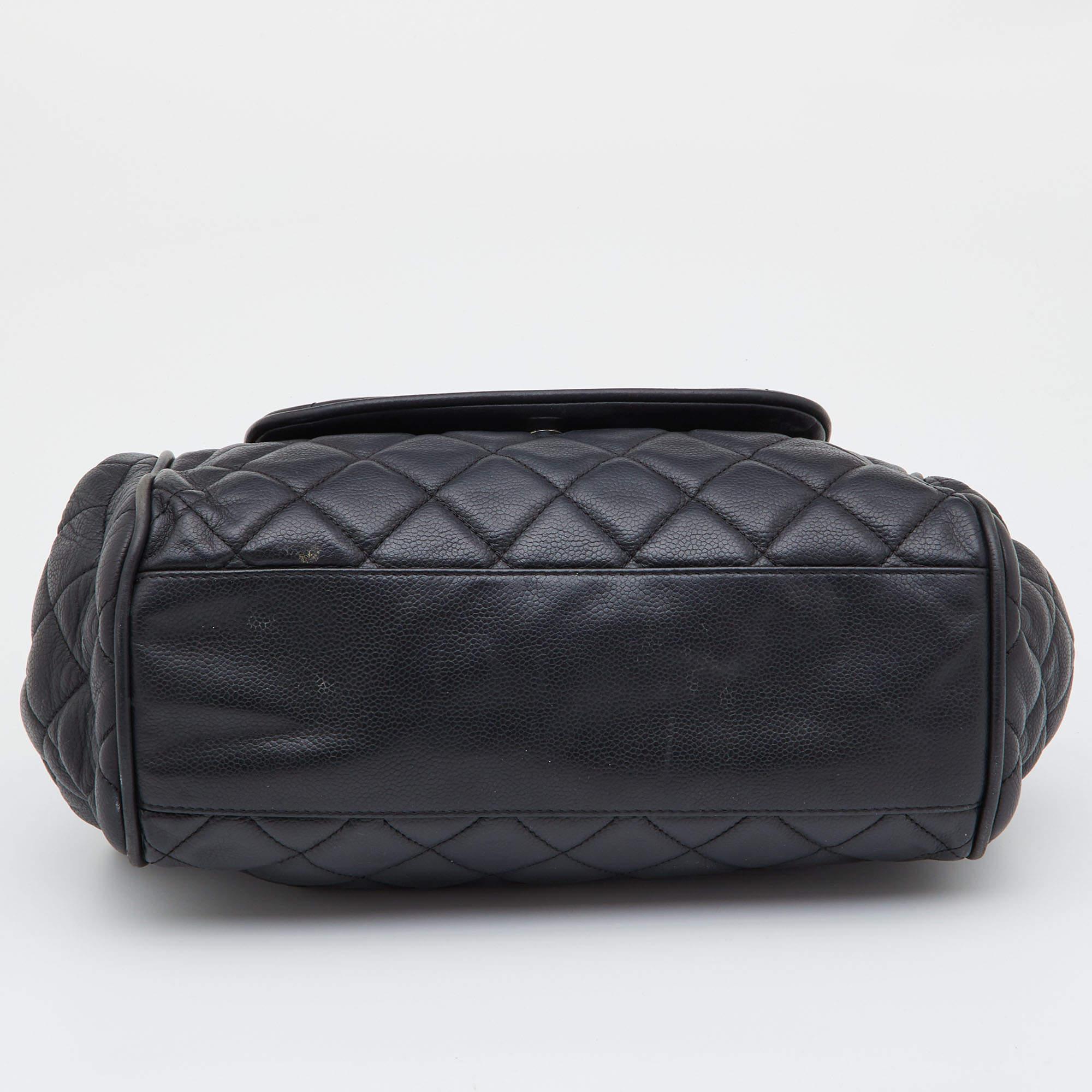 Chanel Black Leather CC Accordion Flap Shoulder Bag 1