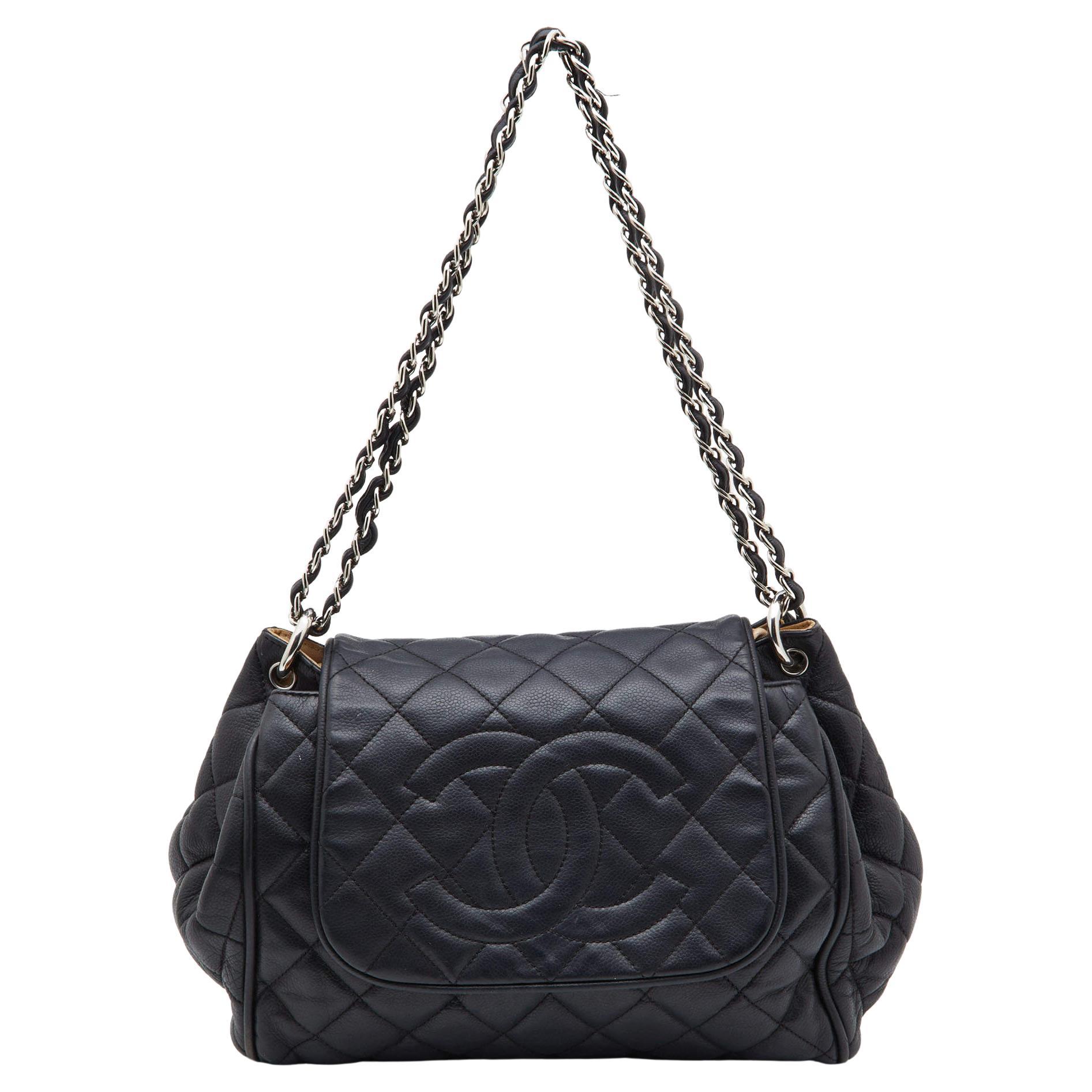 Chanel Black Leather CC Accordion Flap Shoulder Bag