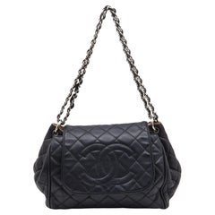 Chanel Black Leather CC Accordion Flap Shoulder Bag