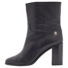 Chanel Black Leather CC Ankle Boots Size 39