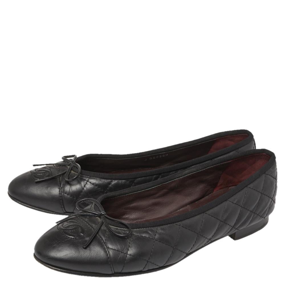 Chanel Black Leather CC Ballet Flats Size 38.5 1
