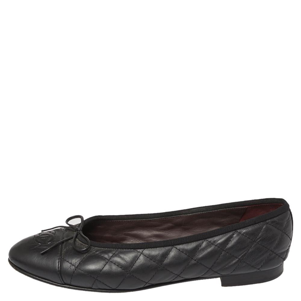 Chanel Black Leather CC Ballet Flats Size 38.5 3
