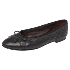 Chanel Black Leather CC Ballet Flats Size 38.5