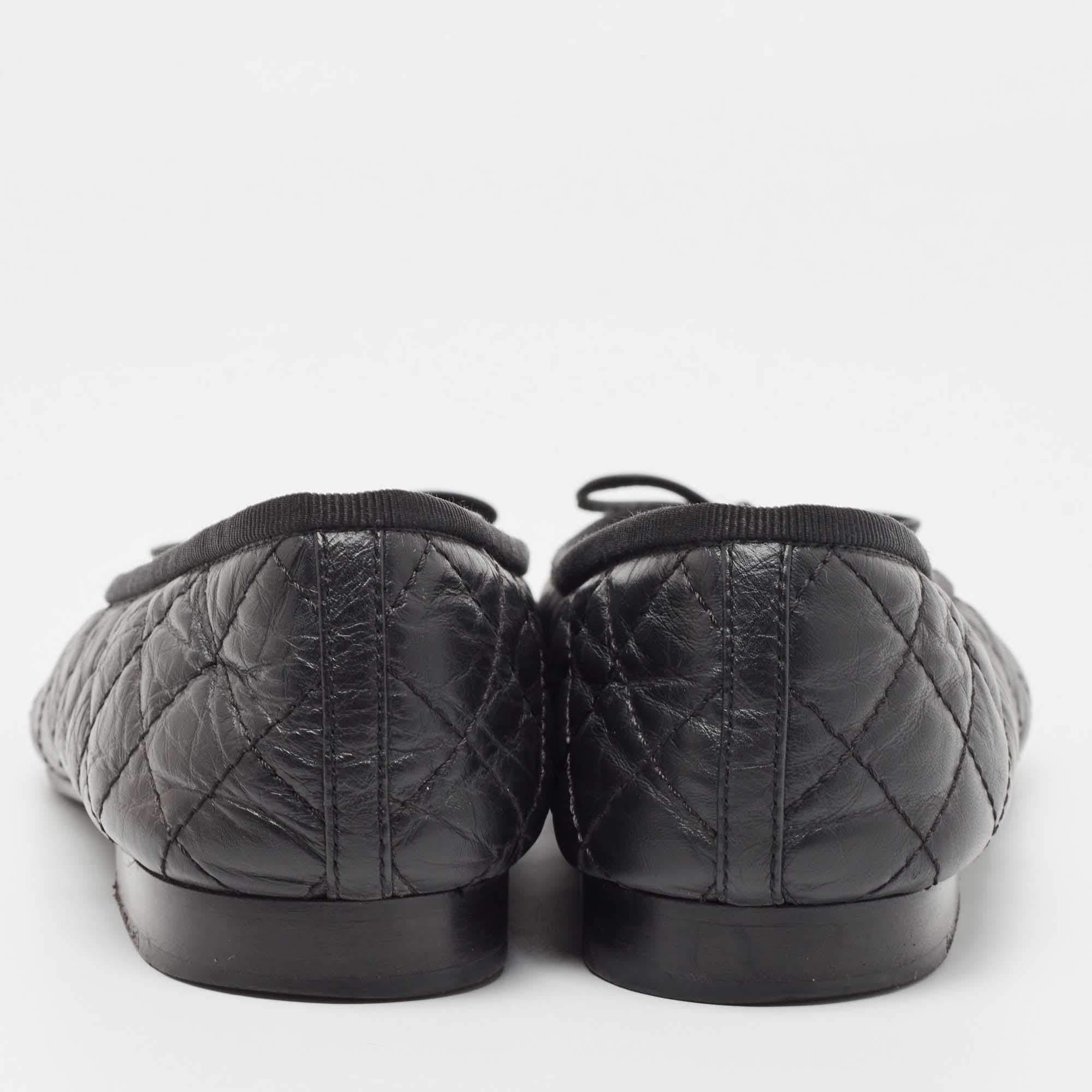 Chanel Black Leather CC Ballet Flats Size 39 1