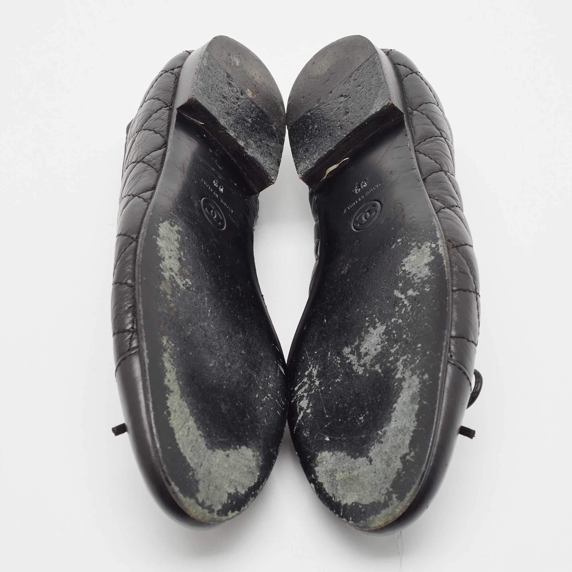 Chanel Black Leather CC Ballet Flats Size 39 2