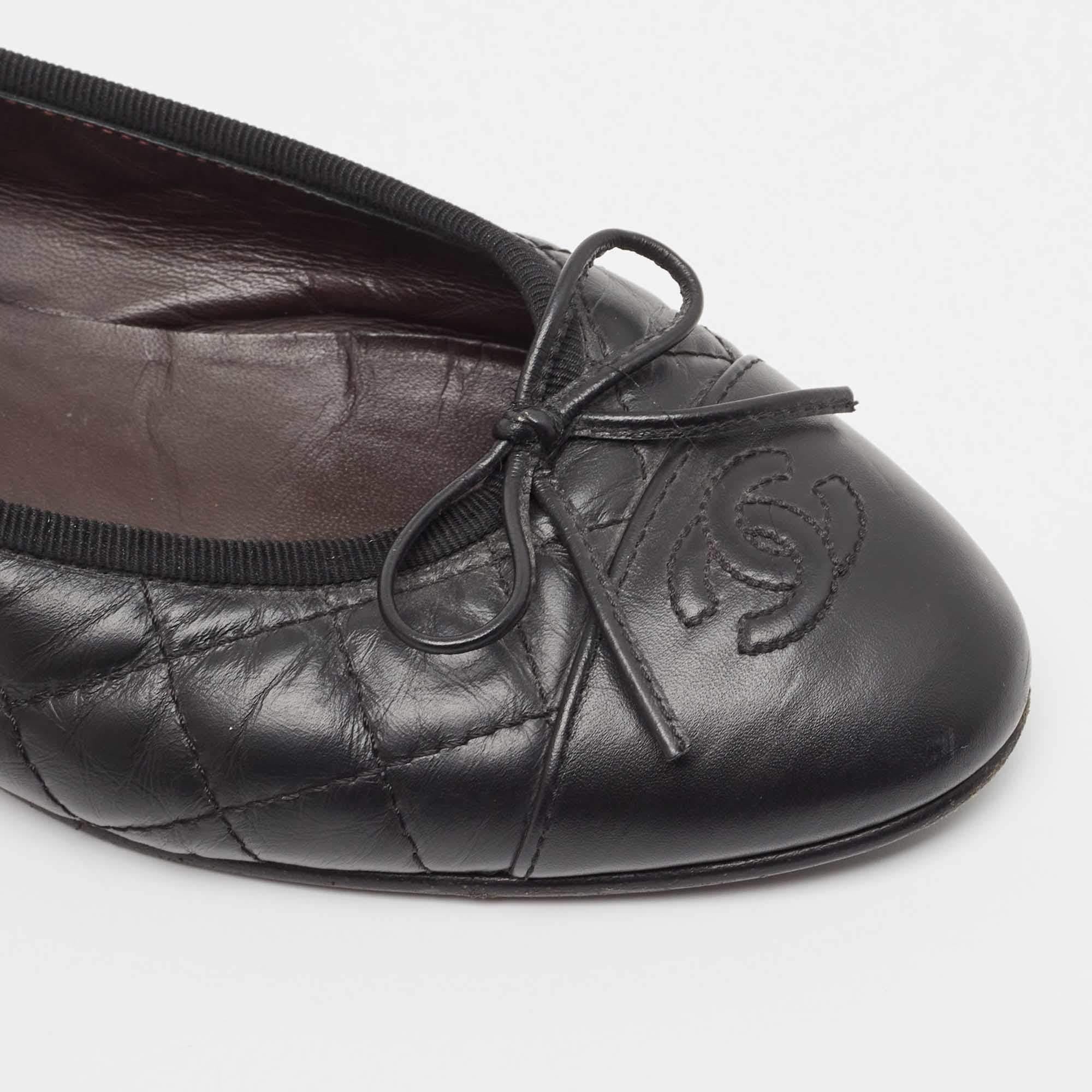 Chanel Black Leather CC Ballet Flats Size 39 3