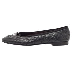 Used Chanel Black Leather CC Ballet Flats Size 39