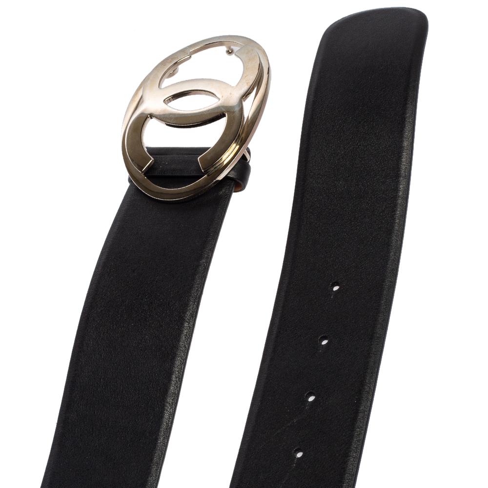 Chanel Black Leather CC Belt Size 80 CM