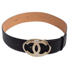 Chanel Black Leather CC Belt Size 80 CM