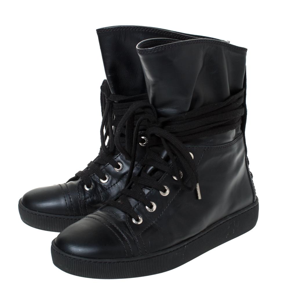 Chanel Black Leather CC Boots Size 35.5 2