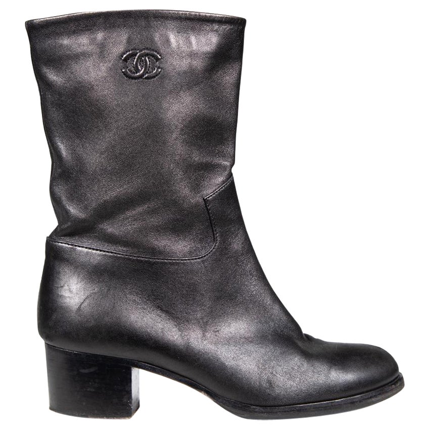 Chanel Bottes CC en cuir noir Taille IT 38.5