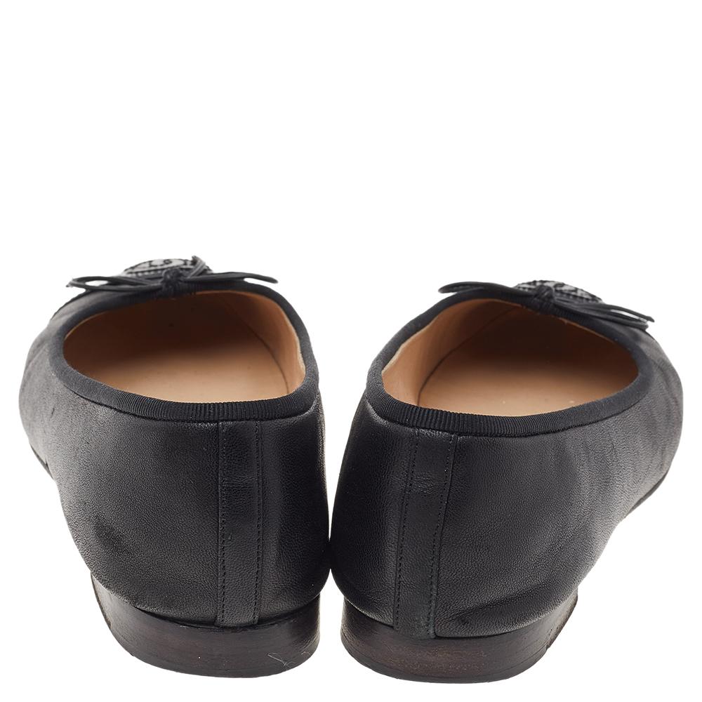Chanel Black Leather CC Bow Ballet Flats Size 39 1