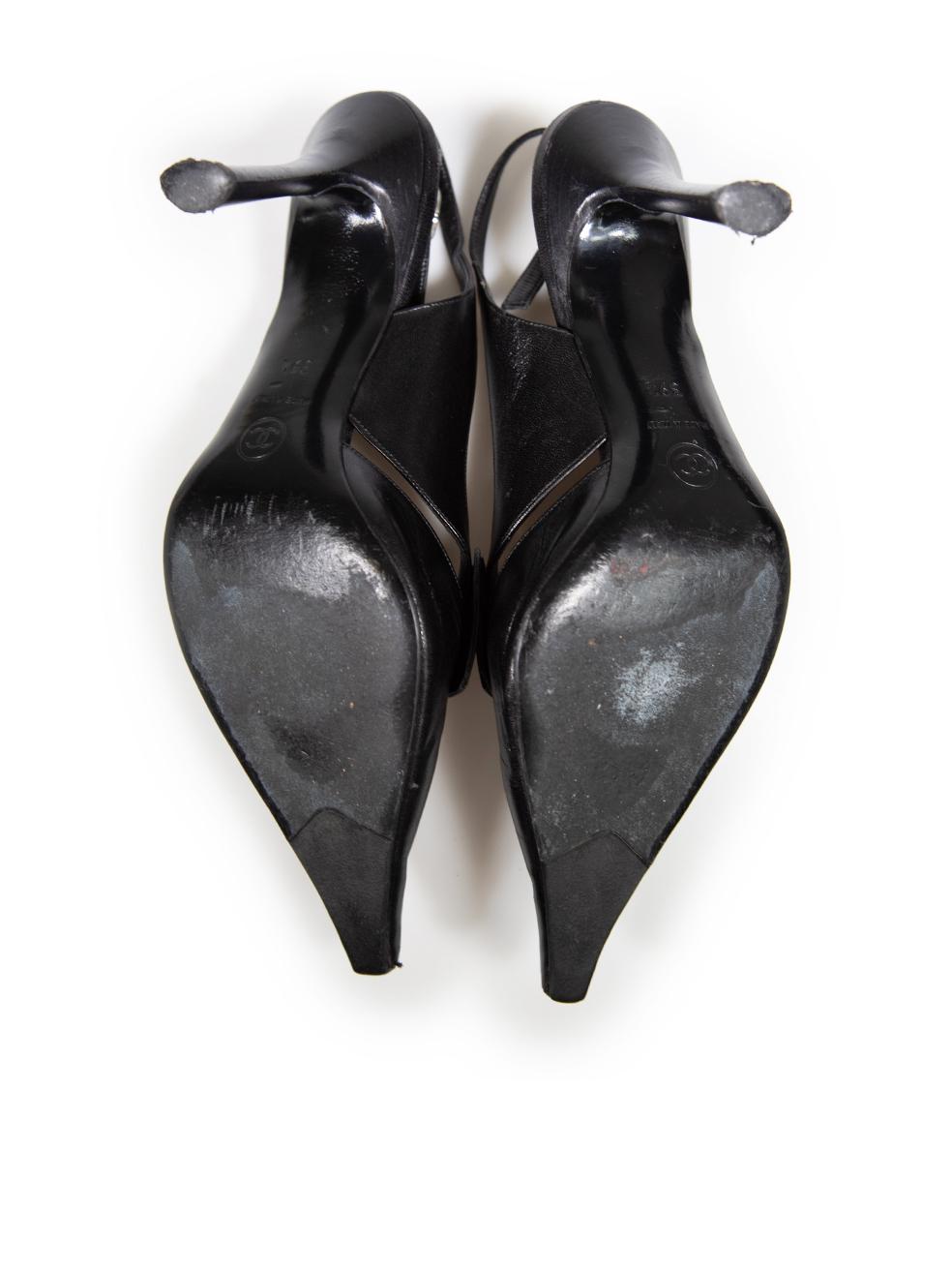 Women's Chanel Black Leather CC Bow Slingback Heels Size IT 39.5