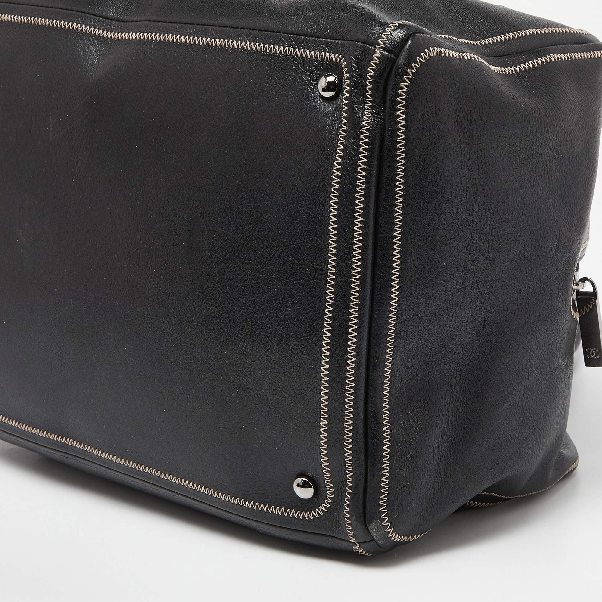 Chanel Black Leather CC Bowler Bag For Sale 3
