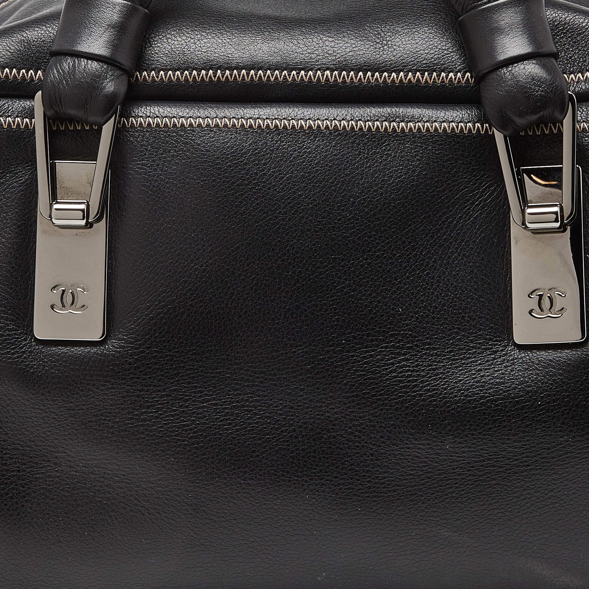 Chanel Black Leather CC Bowler Bag For Sale 4