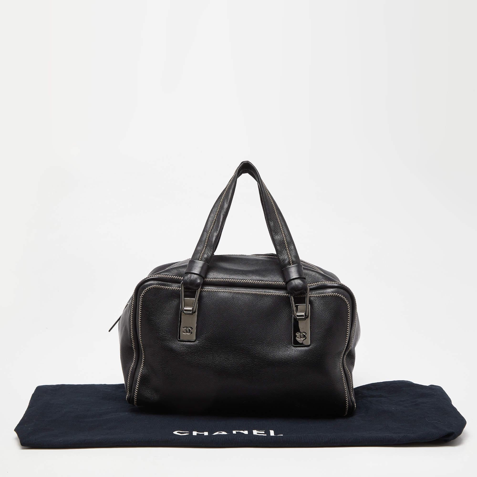 Chanel Black Leather CC Bowler Bag For Sale 5
