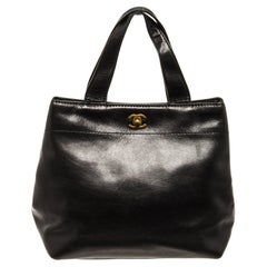 Chanel Black Leather CC Cabas Tote Bag