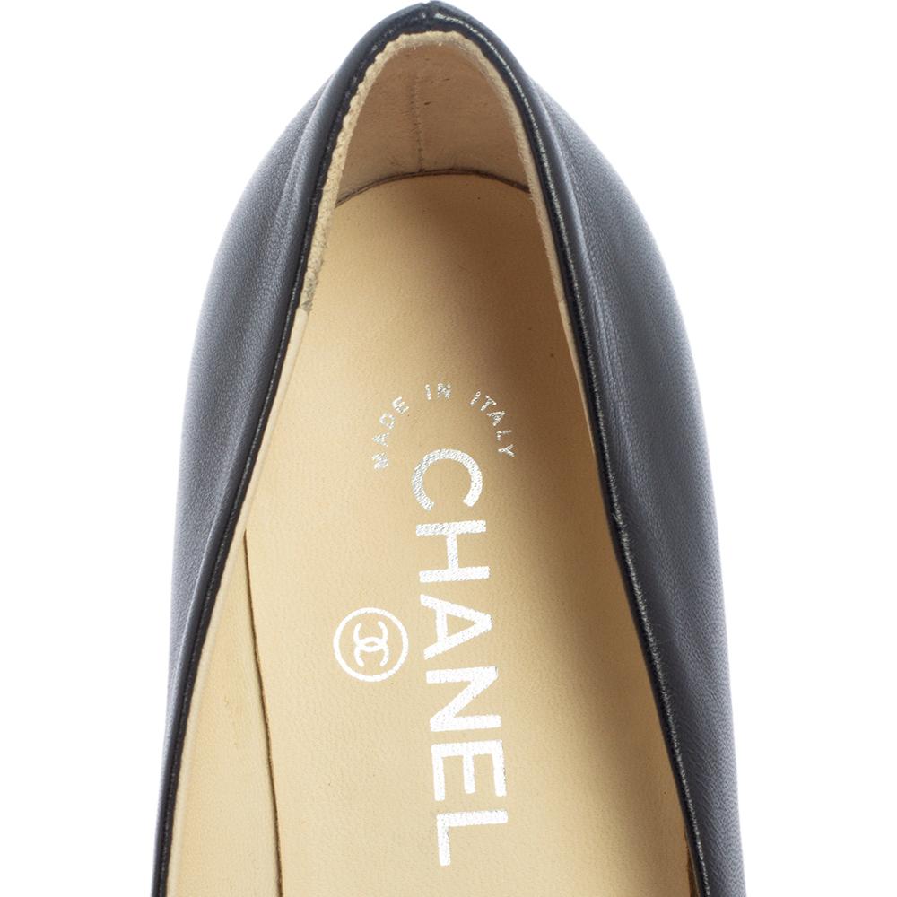 Chanel Black Leather CC Camellia Ballet Flats Size 37.5 1