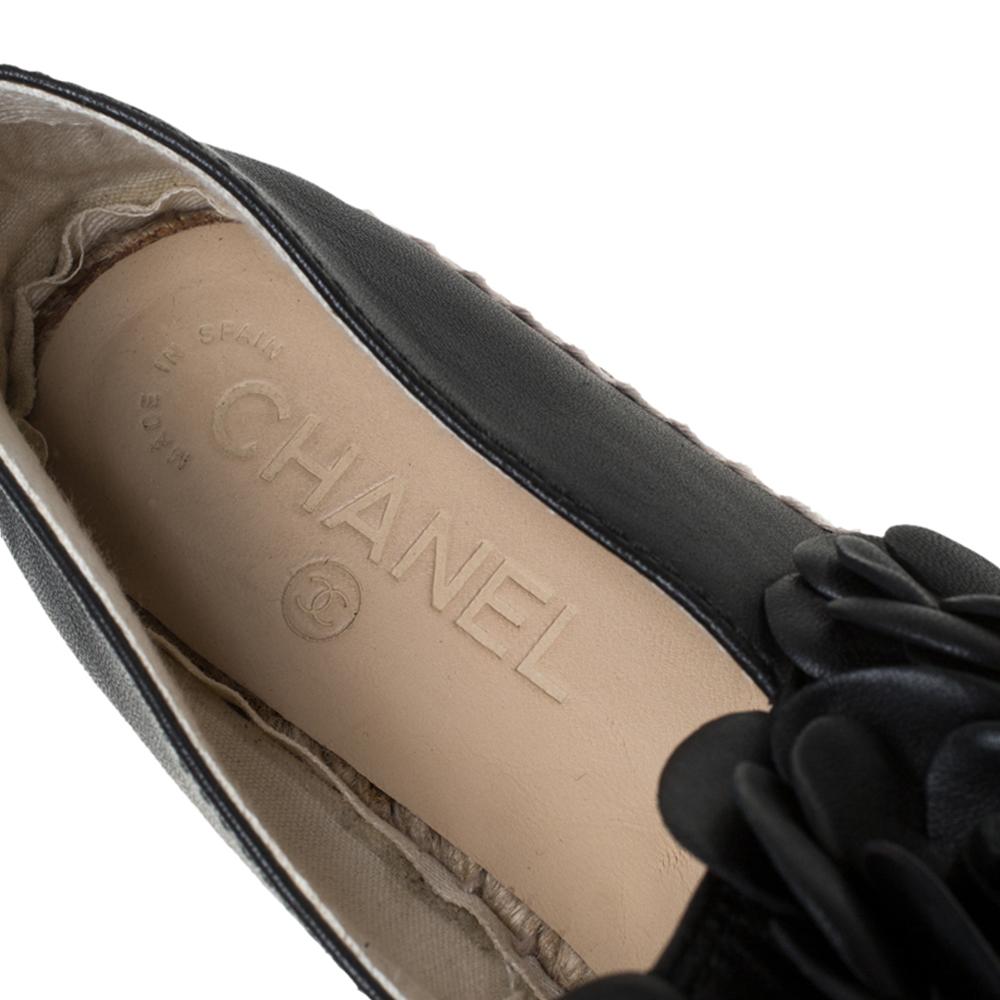 Chanel Black Leather CC Camellia Espadrilles Size 37 2
