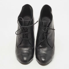 Chanel Black Leather CC Cap Toe Ankle Booties Size 39
