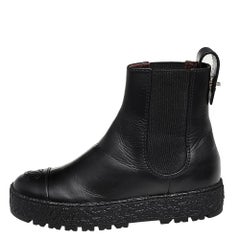 Chanel Black Leather CC Cap Toe Ankle Boots Size 35
