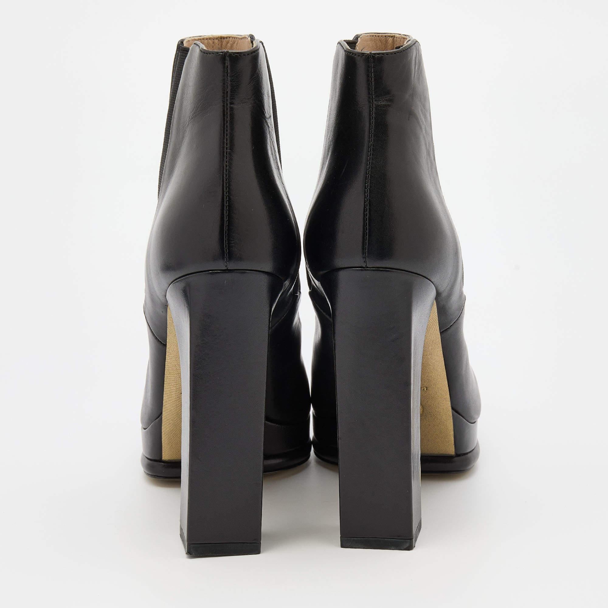 Chanel Black Leather CC Cap Toe Block Heel Platform Chelsea Boots Size 39 1