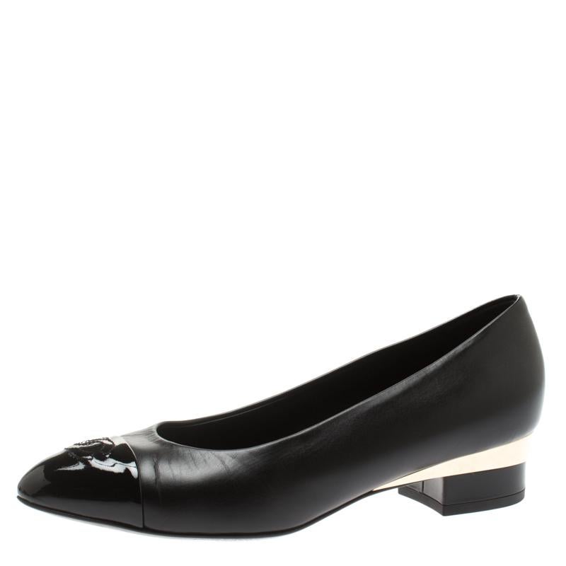 Look your best by adding these Chanel pumps to the closet. Crafted out of leather, they are quite the staple add-ons to your collection. It comes in a classy black shade with CC cap toes and short block heels.

Includes: Original Dustbag

