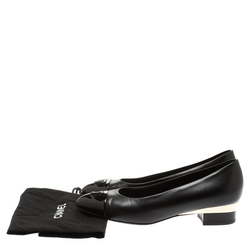 Chanel Black Leather CC Cap Toe Court Shoe Pumps Size 37 4