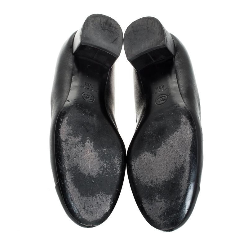 Chanel Black Leather CC Cap Toe Court Shoe Pumps Size 39.5 3