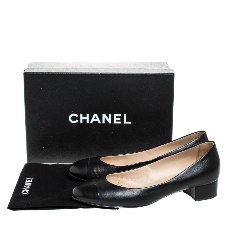 Chanel Black Leather CC Cap Toe Court Shoe Pumps Size 39.5