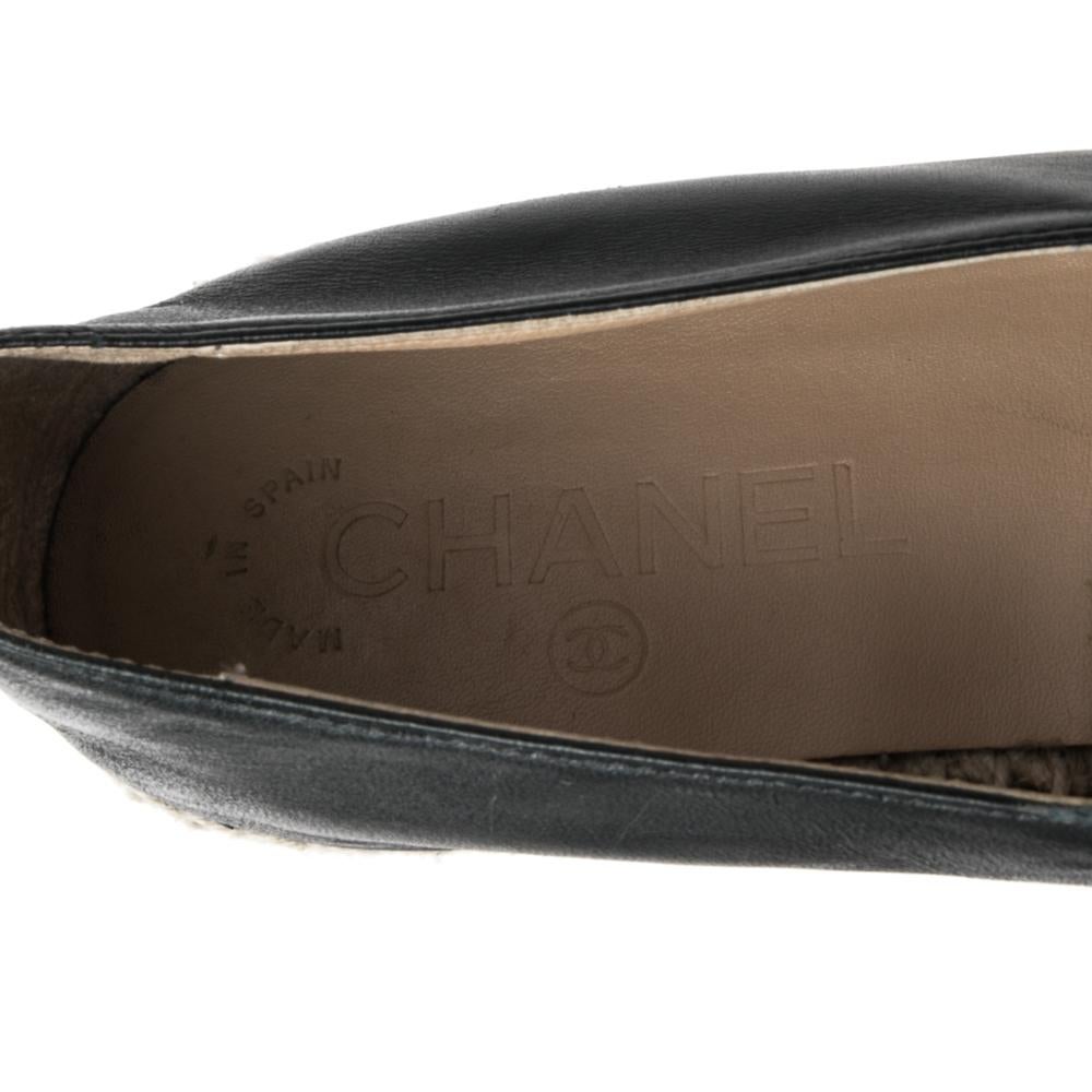 Chanel Black Leather CC Cap Toe Espadrille Flats Size 37 at 1stDibs