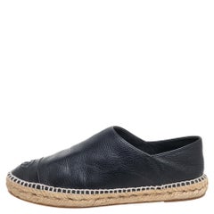Chanel Black Leather CC Cap Toe Espadrille Flats Size 40