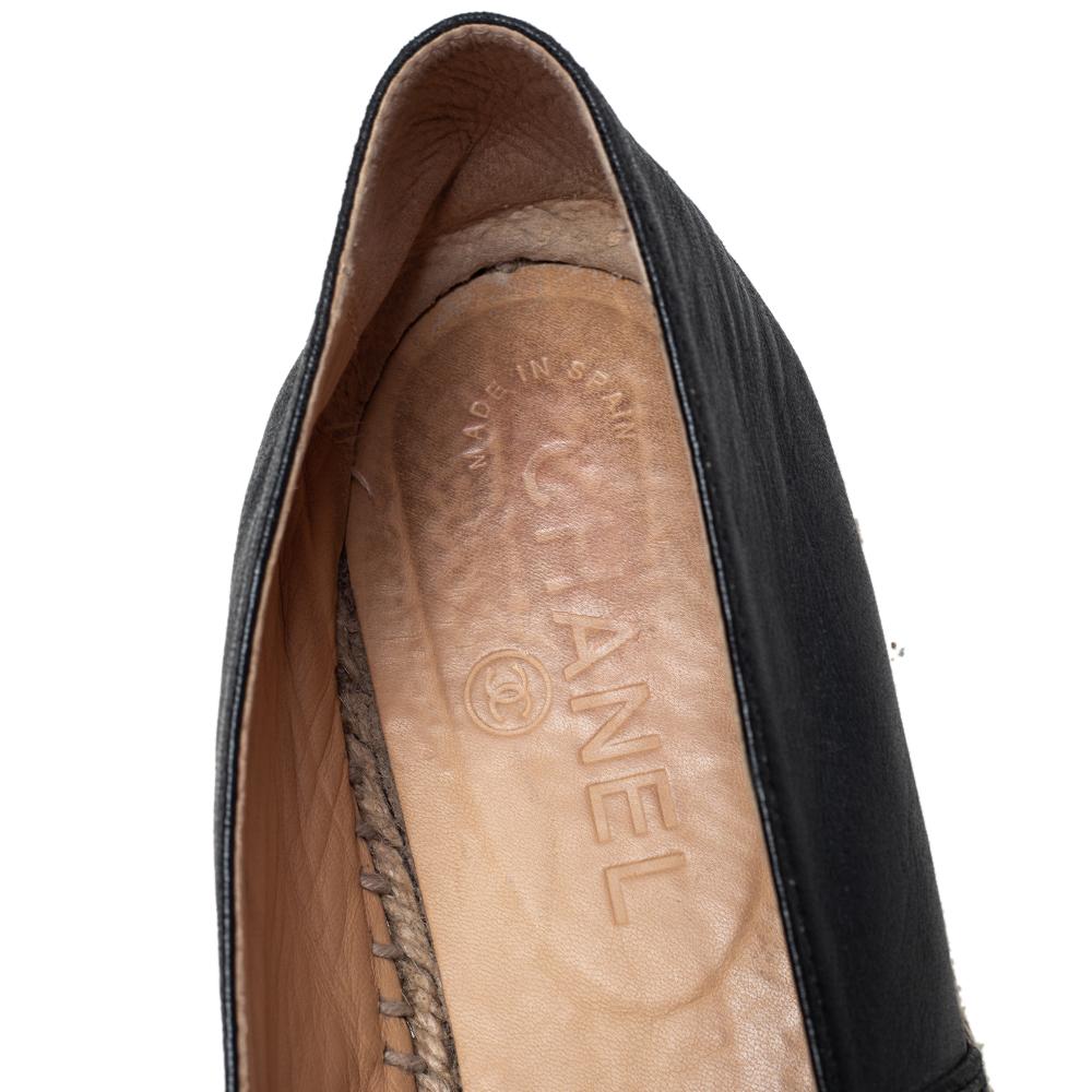 Chanel Black Leather CC Cap Toe Espadrille Flats Size 41 2