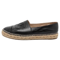 Chanel Black Leather CC Cap-Toe Flat Espadrilles Size 39