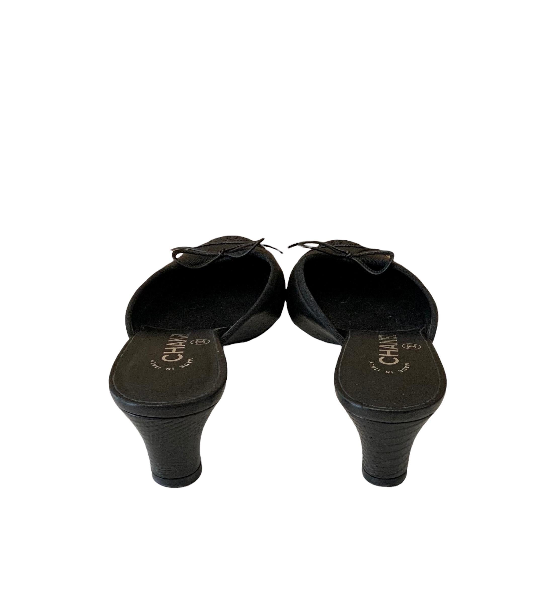 Chanel Black Leather CC Cap Toe Mules 1