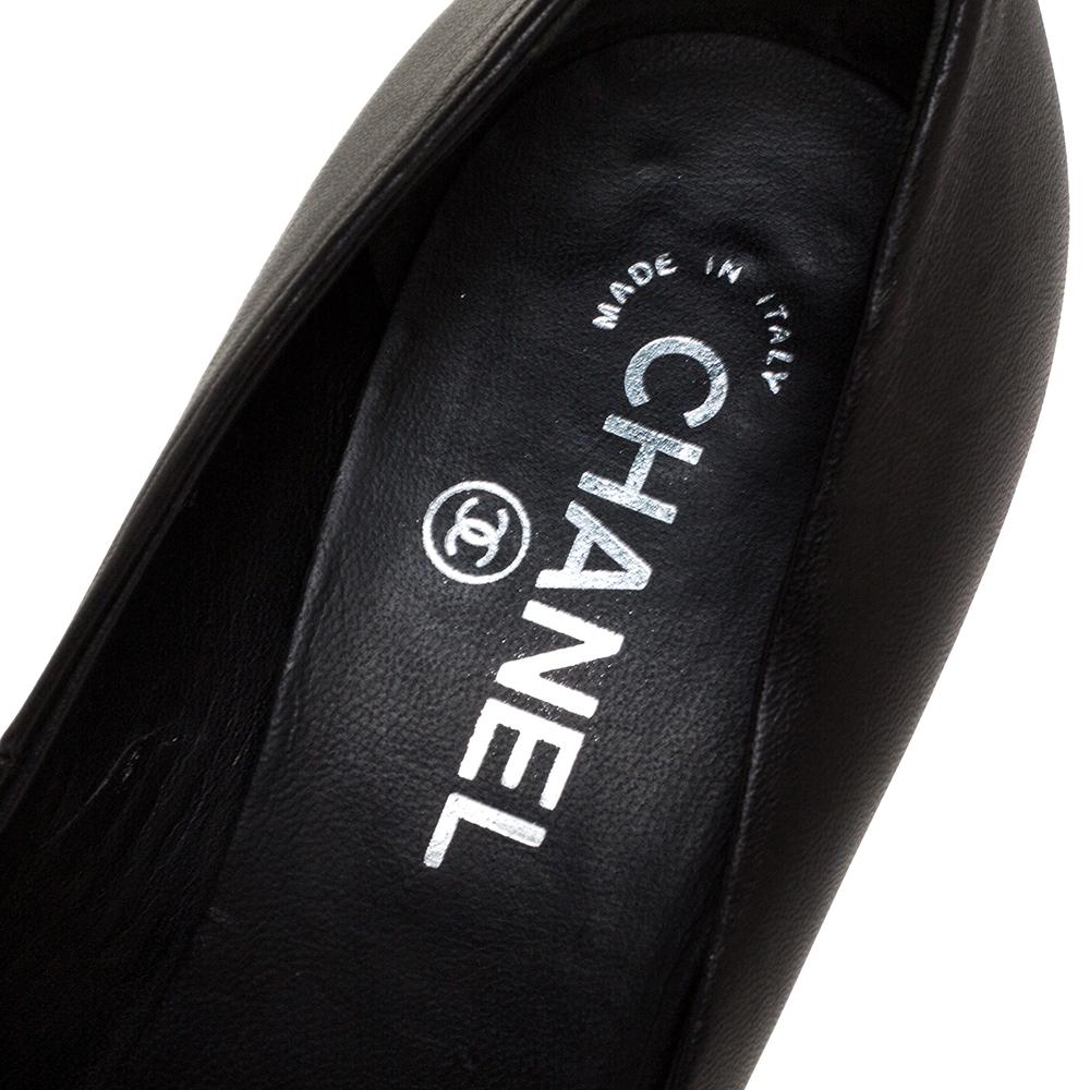 Chanel Black Leather CC Cap Toe Platform Pumps Size 38 1