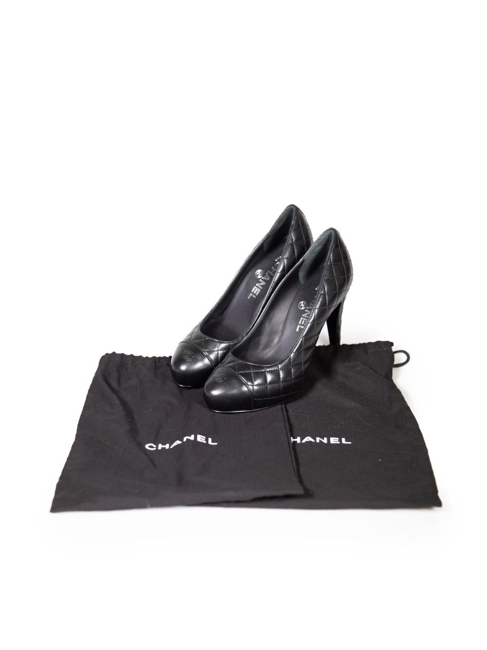 Chanel Black Leather CC Cap Toe Quilted Pumps 1