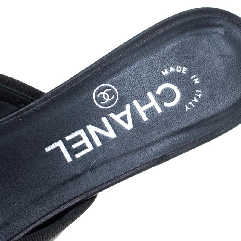 Chanel Black Leather CC Cap Toe Slip On Mules Size 38.5 1