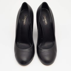 Chanel Black Leather CC Cap Toe Wedge Pumps Size 39