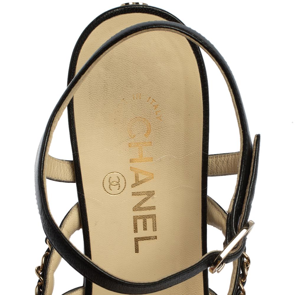 Chanel Black Leather CC Chain Link Strap Sandals Size 39.5 2