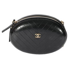 Chanel Black Leather CC Chevron Clutch