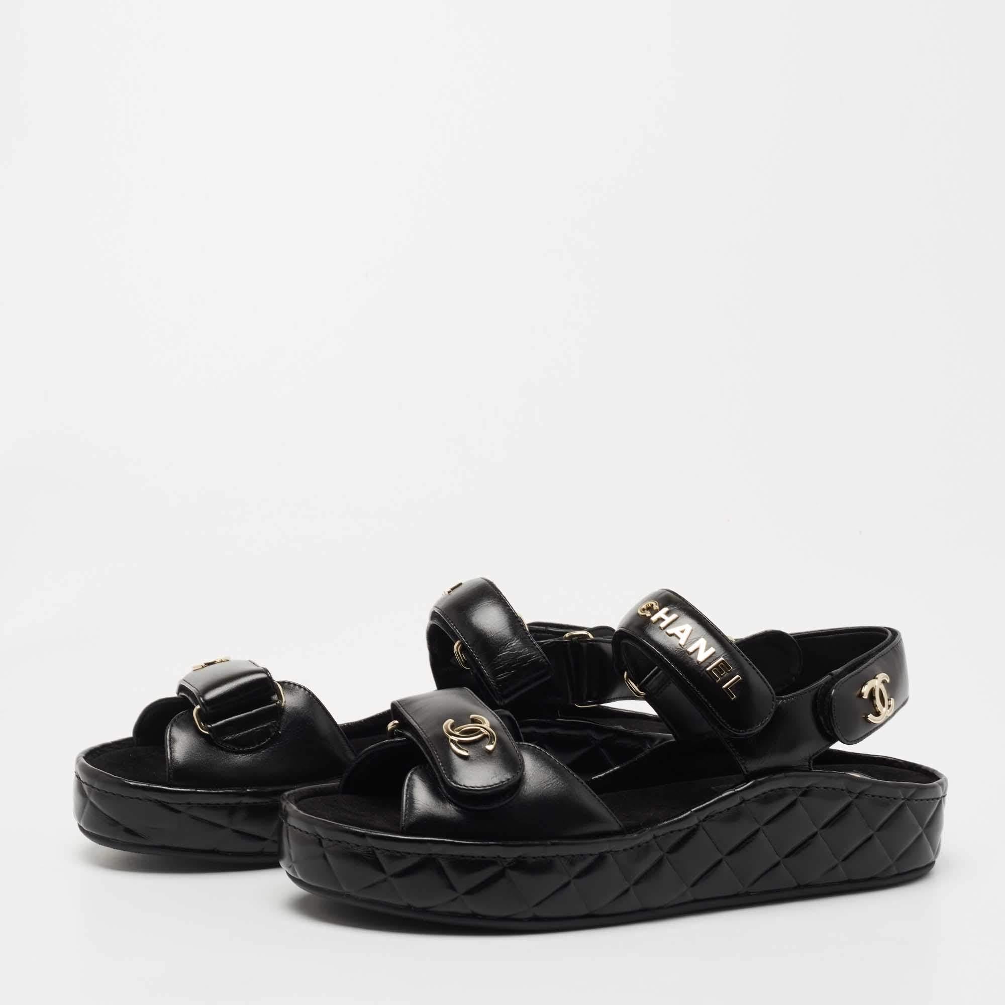 Chanel Dad Sandals Black Leather - 3 For Sale on 1stDibs  black leather  chanel dad sandals, chanel leather dad sandals, black and white chanel  sandals