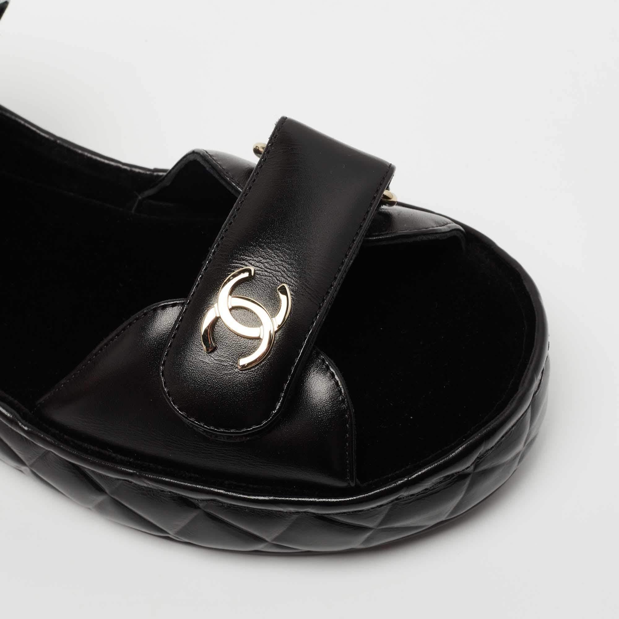 Chanel Black Leather CC Dad Flat Sandals Size 39 2