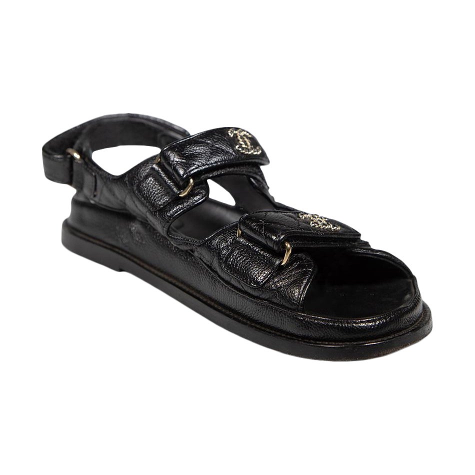 Chanel Black Leather CC Dad Sandals Size IT 40