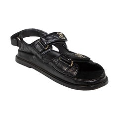 Chanel Black Leather CC Dad Sandals Size IT 40