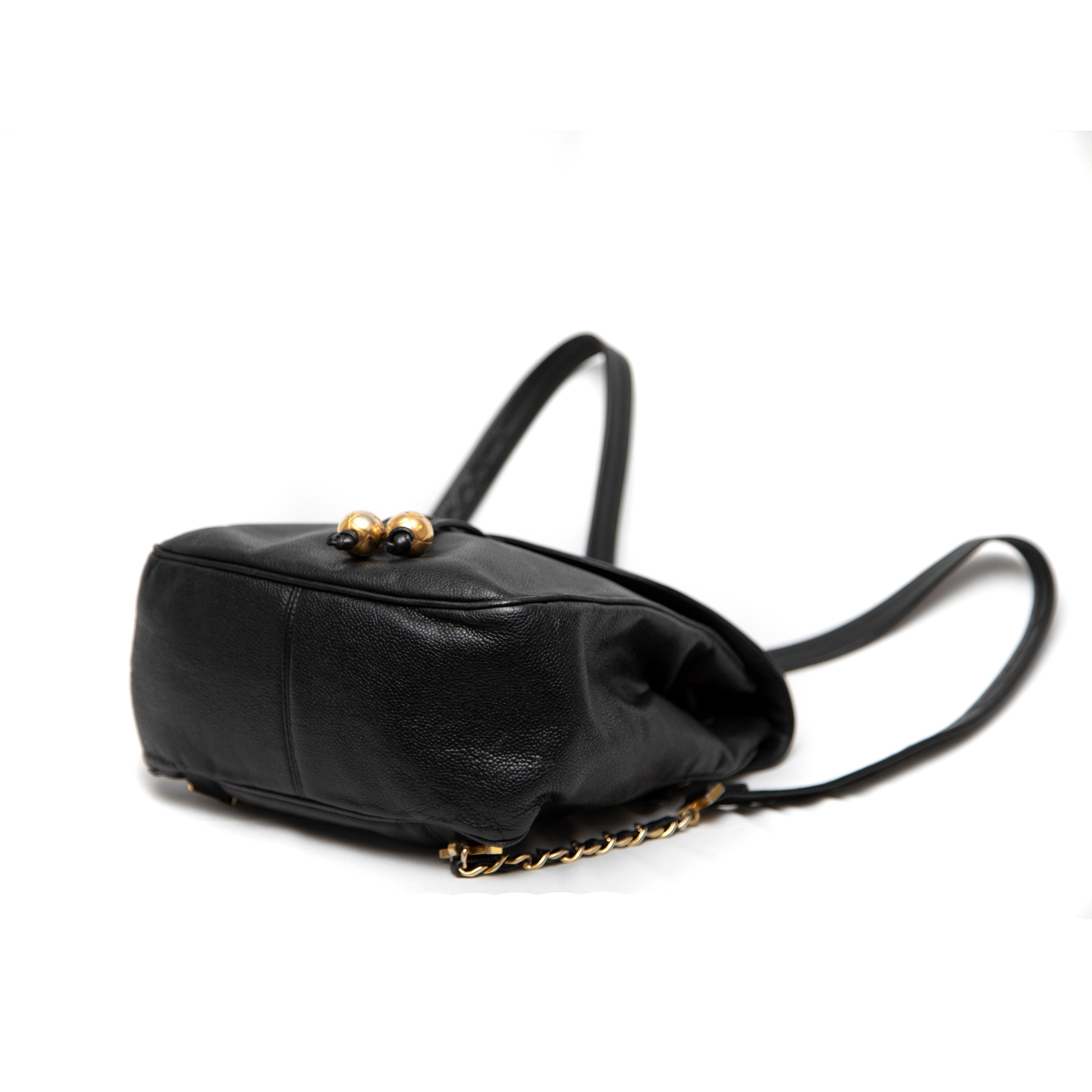 Chanel Black Leather CC Drawstring Backpack For Sale 1