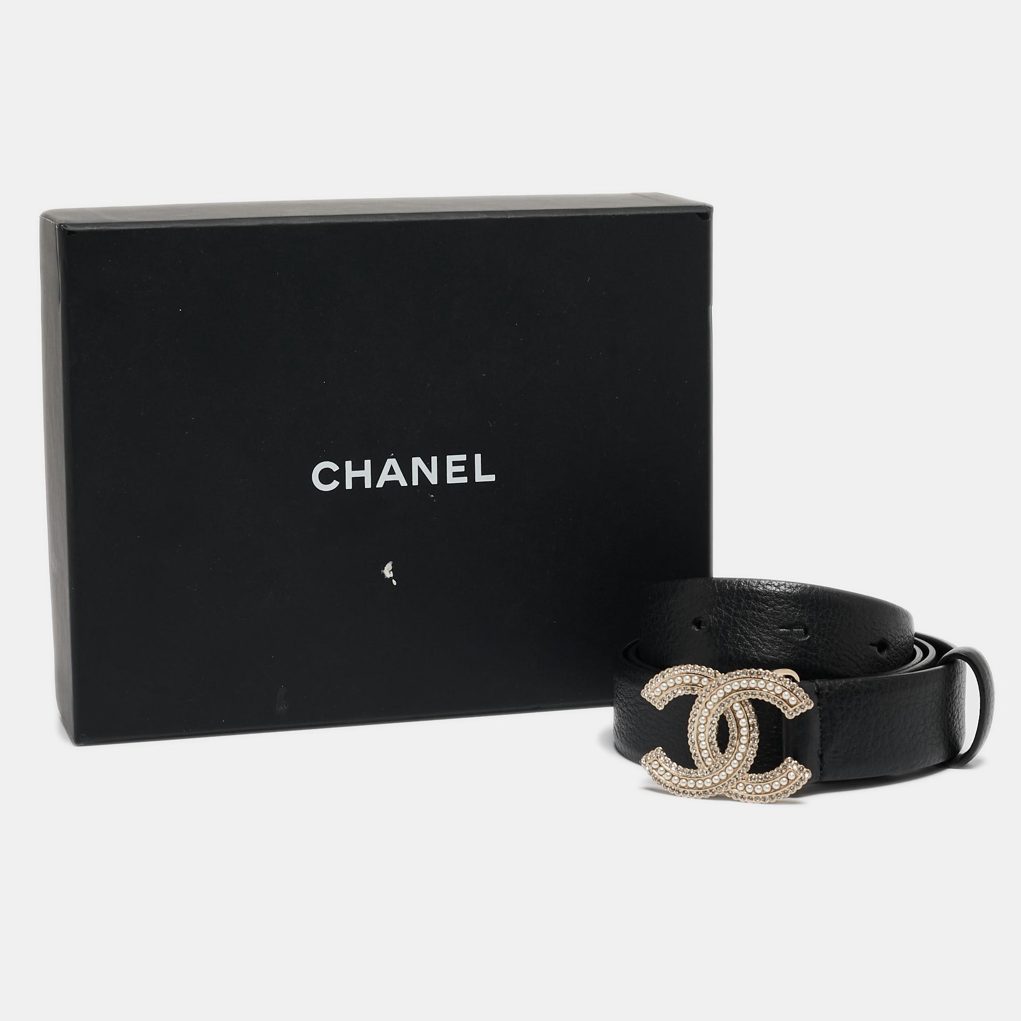 Chanel Black Leather CC Embellished Buckle Belt 90 CM 1