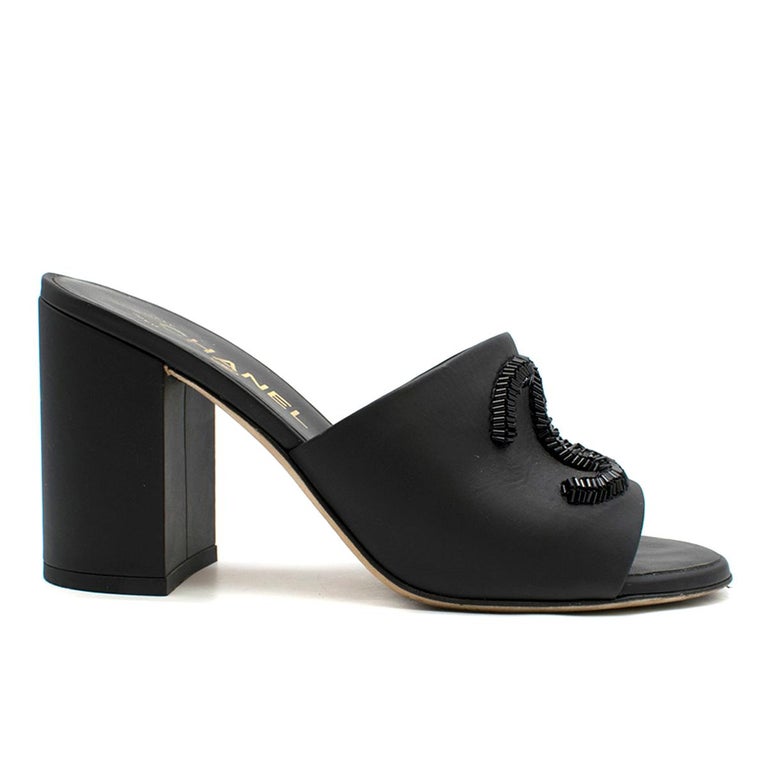 Chanel Black Leather CC Embellished Mules - Current Season and Sold Out  Size 37 at 1stDibs