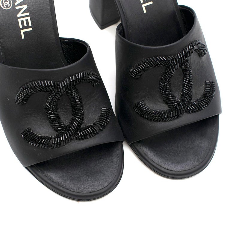 Chanel Black Leather CC Embellished Mules - Current Season & Sold Out Size  37