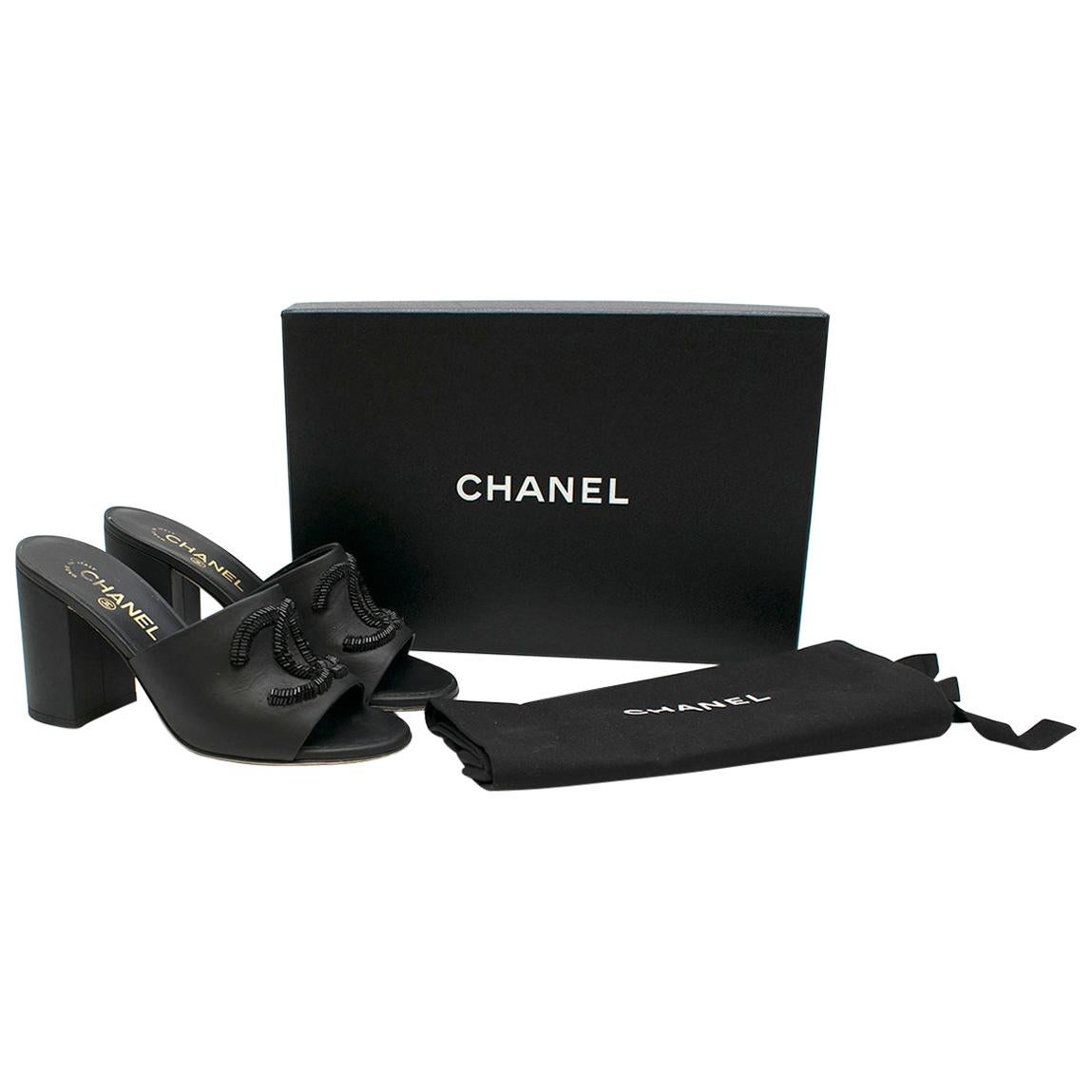 Chanel Black Leather CC Embellished Mules - Current Season and Sold Out Size  37 at 1stDibs